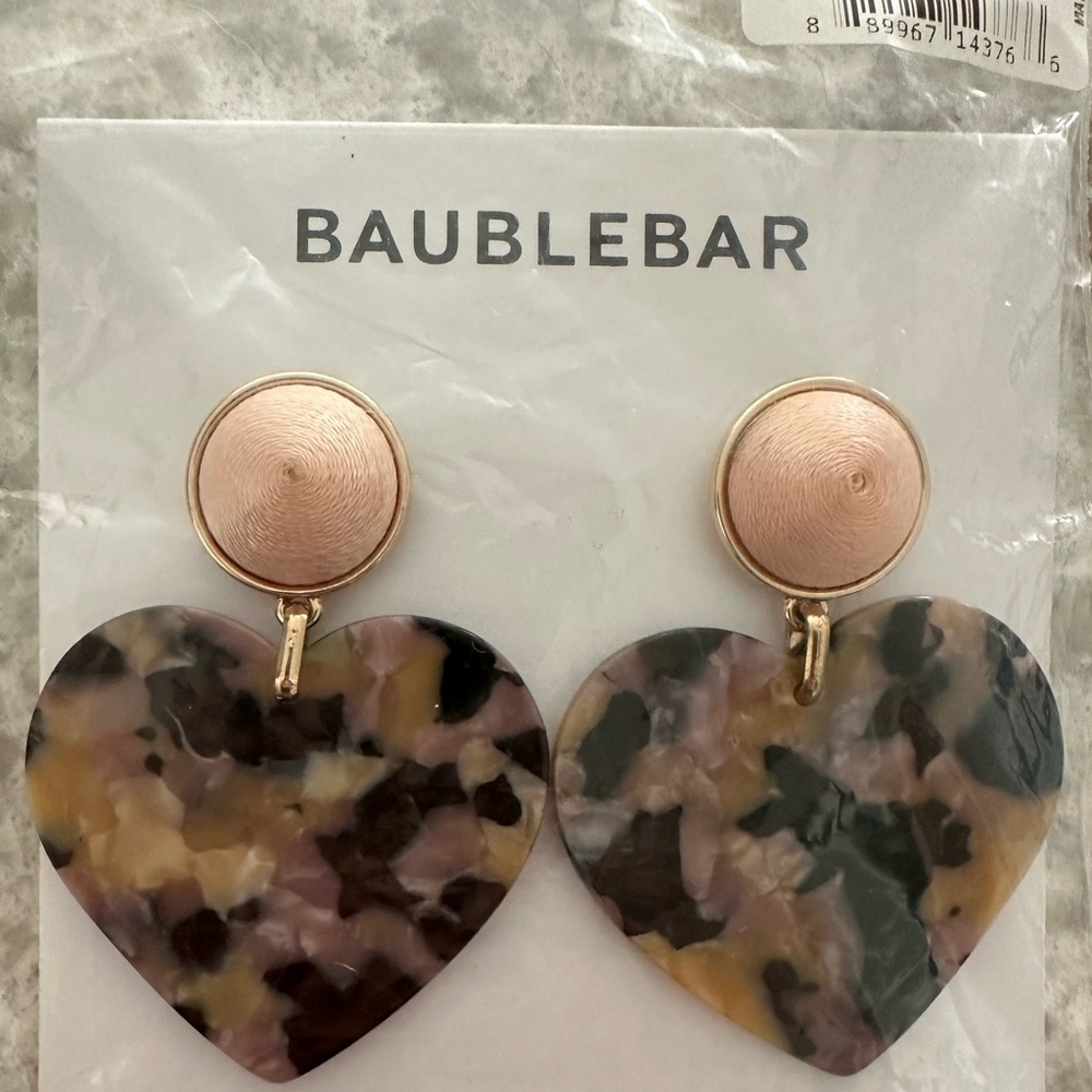 Bauble Bar large tortoise shell heart earrings.